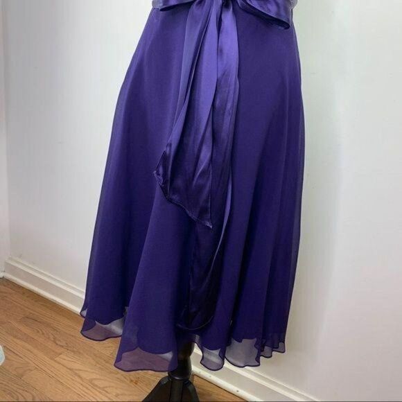 Maggy London Purple Silk Chiffon Halter Formal Prom Cocktail Dress 8 - Picture 6 of 13